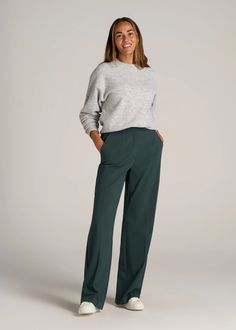 Flat Front Wide Leg Dress Pants for Tall Women | American Tall Pants For Tall Women, Long Knife, Best Work Pants, Pleated Dress Pants, Tall Dress, Slacks For Women, Tall Dresses, Tall Pants, Wide Leg Dress Pants