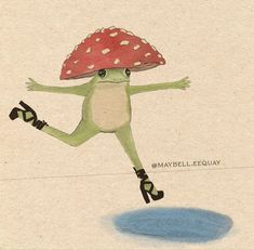 a drawing of a frog with a mushroom on its head