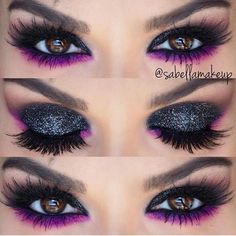 Masquerade Ball Makeup Eye Make Up, Masquerade Eye Makeup, Purple And Black Eye Makeup, Purple And Black Makeup Looks, Halloween Eyeshadow Looks, Glam Witch Makeup, Glitter Smokey Eye Makeup, Pretty Eyeshadow Looks, Aesthetic Beautiful Wallpaper