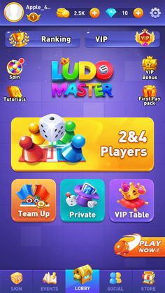 the game interface for ludo master, which includes two different levels and four options