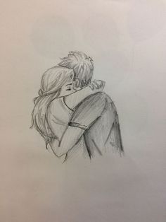 a drawing of two people hugging each other