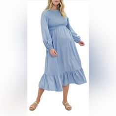 Nwt Size M= 8-10 Ingrid & Isabel Smocked Long Sleeve Dress Chambray Maternity Light Wash *Purchased From Nordstrom* A Smocked Bodice And Flowy Skirt Make This Long-Sleeve Dress A Stylish Go To For You And Your Growing Baby Bump. 100% Tencel Lyocell Tencel Lyocell Is A Sustainably Produced Fiber Made With Closed-Loop Processing Hand Wash, Dry Flat Imported Item # 6834999 Casual Maternity Dress With Smocked Back, Blue Cotton Maternity Dress, Black Empire Waist Dress, Non-stretch Long Sleeve Maternity Dress, Spring Long-sleeve Nursing-friendly Maternity Dress, Blue Short Sleeve Nursing-friendly Maternity Dress, Floral Maternity Dresses, Maternity Black Dress, Lace Maternity Dress