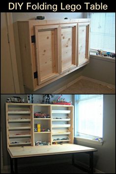 diy folding lego table with built - in storage drawers and shelves for the top