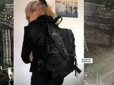 Denim Backpack, Travel Rucksack, Black Leather Backpack, Leather Denim, Gothic Style, Grey Denim, Urban Style, Soft Suede, Gothic Fashion