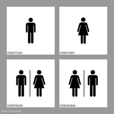 four different types of bathroom signs showing men and women