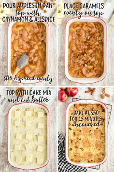 four pictures showing how to make apple cobbler