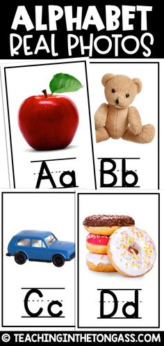 an alphabet poster with pictures of different objects