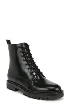 A lace-up boot with a tough, utilitarian look is crafted in a variety of textures and finishes—and is sure to end up on heavy rotation all season long. 1 1/2" heel; 3/4" platform (size 8.5) 5" shaft Lace-up style with side zip closure Water-resistant Leather upper and lining/synthetic sole Imported Women's Shoes Leather Working Group certified This product meets Nordstrom Responsible Sourcing and Manufacturing criteria: made with practices that meet higher environmental or social standards High-top Combat Boots For Workwear - Fall Season, Lug Sole Lace-up Boots For Work, Round Toe Lace-up Boots With Lug Sole For Work, Lace-up Moto Boots With Reinforced Toe For Work, Workwear Lace-up Boots With Lug Sole, Lug Sole Ankle Combat Boots For Workwear, Black Leather Combat Boots With Lace-up Fastening, Reinforced Toe Lace-up Ankle Boots For Work, Winter Workwear Lace-up Boots With Lug Sole