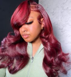 Red Side Part, Side Part Weave, Natural Hair Blowout, Hair Blowout, Fire Hair, Lace Fronts, Hair Idea