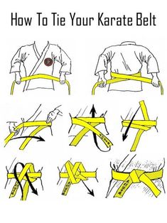 the instructions for how to tie your karate belt with yellow belts on each side and in between