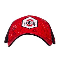 Ohio State Buckeyes Wrangler Bandana Trucker Adjustable Hat Adjustable Outdoor Bandana, Casual Adjustable Breathable Bandana, Collegiate Adjustable Trucker Hat For Outdoor, Adjustable Casual Sports Bandana, Red Trucker Hat For Festival, Adjustable Trucker Hat With Logo Patch For Fans, Red Trucker Hat For Rodeo, Red Snapback Trucker Hat For Rodeo, Bandana Pattern