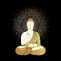 buddha sitting in the lotus position with gold confetti on black background royalty illustration