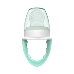 the baby bottle holder is attached to an infant's pacifier, which has been placed