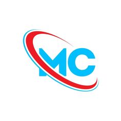 the mc logo is blue and red with a circle on it's bottom half