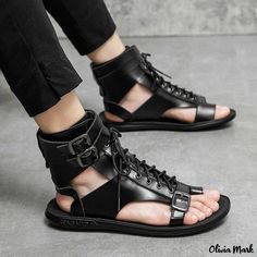 Olivia Mark - High-top Soft Leather Breathable White Casual Beach Sandals for Outdoor Wear Casual Beach Sandals, Royal Blue Shoes, Shoes 2022, Mens Ankle Boots, Roman Sandals, Outdoor Slippers, Sandals Casual, Outdoor Sandals, Mens Shoes Casual Sneakers