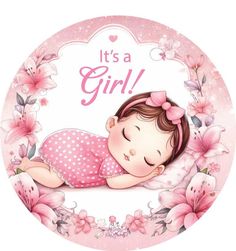 Baby Girl Stickers, Baby Pink Flowers, It's A Baby Girl, Newborn Baby Quotes, It Is A Girl, Welcome Baby Girl, Sweet Cone, Baby Sticker, Pink Bed