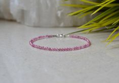 "Natural Pink Tourmaline Bracelet is perfect for Heart Chakra Bracelet. A gorgeous bracelet of precious pink tourmaline finished with a Sterling Silver clasp. Wear this bracelet on its own or stack it with your other favorite bracelets to create your own story. This bracelet is dainty, delicate and sparkly. . ❗️Sign up to our Newsletter and get 15% OFF your order (copy this link to browser search) - https://forms.gle/R74xLdL1MSmC9Apn6 ❗️ . MEASUREMENTS: Gemstones: Pink Tourmaline Beads size: 2mm Delicate Pink Round Bracelets, Dainty Pink Bracelets With Gemstone Beads, Dainty Pink Gemstone Bead Bracelets, Pink Sapphire Bracelet As A Gift, Dainty Pink Gemstone Beads Bracelet, Dainty Pink Round Bracelet, Pink Faceted Bracelets As Gift, Create Your Own Story, Rose Bracelet