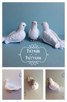 crocheted white birds sitting next to each other