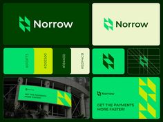 several different logos and business cards on a dark green background, including the words'get the payments more faster '