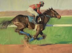 a painting of a jockey riding a horse