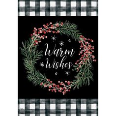 a black and white checkered table cloth with the words warm wishes