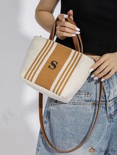 BirdinBag - Womens Stripe Pattern Canvas Casual Tote: Simplistic Elegance Casual Tan Bags With Zipper Closure, Casual Tan Crossbody Shoulder Bag, Tan Shoulder Bag For Daily Use In Spring, Casual Tan Bucket Shoulder Bag, Tan Everyday Bag For Spring, Spring Everyday Tan Bag, Casual Tan Shoulder Bag For Errands, Casual Tan Satchel Shoulder Bag, Casual Tan Shoulder Bag For Daily Use