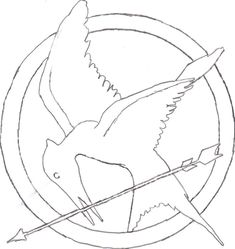 a drawing of a bird with an arrow in it's beak