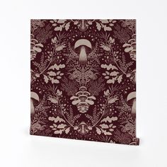 a brown and white floral pattern on a red background canvas print wall art - product