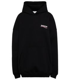 This hoodie from Balenciaga is shaped to a comfortably oversized silhouette for effortless off-duty dressing. Note the brand's reimagined logo â" inspired by political slogans â" printed at the front and back. | Balenciaga Logo oversized cotton hoodie Balenciaga Clothing, Black Balenciaga, Balenciaga Logo, Mini Logo, Mini Logos, Oversized Silhouette, Shop Logo, Cotton Hoodie, Long Tops