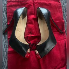 Worn Christian Louboutin Leather Pumps Size 36 1/2 Black Open Toe Heels For Business, Black Heels With Leather Lining For Galas, Leather Pumps, Christian Louboutin Shoes, Shoes Women Heels, Christian Louboutin, Shoes Heels, Pumps, Women Shoes