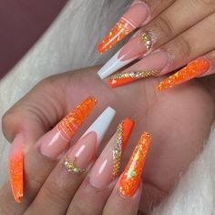 Acrylic Nails Yellow, Orange Acrylic Nails, Beauty Nails Design, Stylish Nails Designs, White Acrylic Nails, Nails Design With Rhinestones, Dope Nail Designs, Long Acrylic Nails Coffin, White Nail Designs