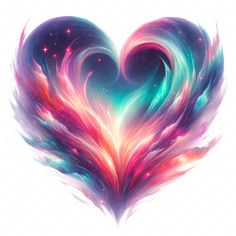 an abstract heart shape with colorful feathers