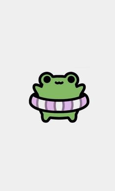 a green frog sitting on top of a white wall next to a phone case with an image of a pink and purple stripe around its neck