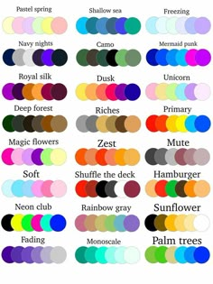 the color chart for different types of flowers