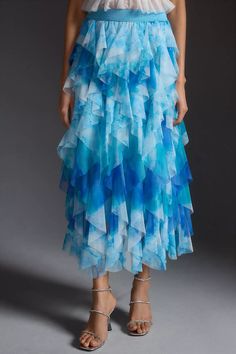 The Chéri Ruffled Tulle Midi Skirt by Anthropologie | Anthropologie Tulle Midi Skirt, Dip Dye, Ballet Dancers, Off Duty, Passion For Fashion, Color Coding, What To Wear, Dip, Midi Skirt