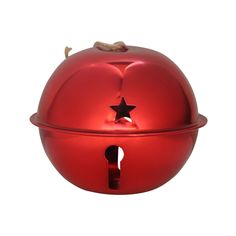 a red apple shaped container with a star on the top and hole in the middle