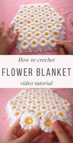 crochet flower blanket made with white and yellow flowers