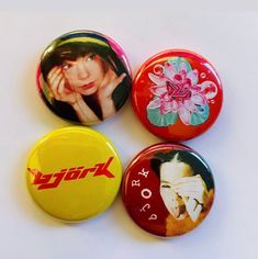 This is a set of four 1" Metal Buttons. The theme is BJÖRK! We have other adorable Björk buttons in the shop, as well as other amazing musicians, check them out and save on shipping. :)  Check out our other listings for more pins & bookmarks & little Tin Box Treasures! These all make the most perfect / inexpensive & unique gifts too! No Ordinary Girl, Button Badges, Cool Buttons, Cute Little Things, Purim, 영감을 주는 캐릭터, Pinback Buttons, Cute Pins, Button Pins