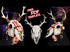 two deer skulls with horns on their heads and the words free template written in red