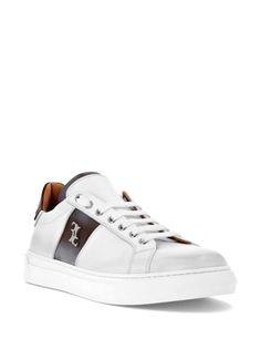 Billionaire logo-plaque Leather Sneakers - Farfetch White Lace-up Sneakers With Logo Plaque, Silver Leather Sneakers With Contrast Sole, Formal Low-top Calf Leather Sneakers, Modern Low-top Sneakers With Logo Plaque, White Sneakers With Logo Plaque For Streetwear, Classic Calf Leather High-top Sneakers, Luxury Calf Leather Sneakers For Streetwear, Luxury Silver Leather Sneakers, White Leather Sole Sneakers For Formal Occasions