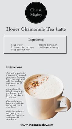 a cup of coffee with cinnamon in it and information about the ingredients for this drink