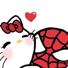 a hello kitty with a red bow and spider - man suit on it's head