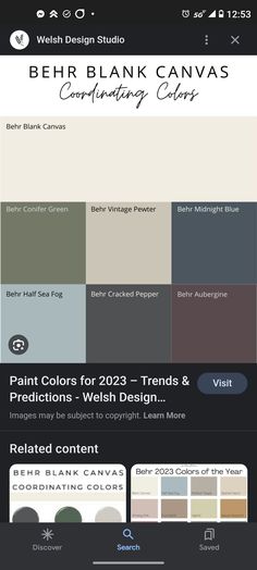 the behr blank canvas color guide is displayed on an iphone screen, with text below it