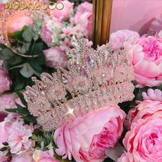 Crown With Flowers, Pink Home Offices, Quince Crown, Rose Gold Quince, Quinceanera Pink, Pink Sweet 16, Pink Quince