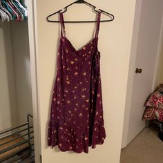 Floral Print, Maroon, Skinny Strapped Dress. Knee-Length. Great For Summer Or Under A Cardigan. Never Worn- Loved The Style And Bought Several Different Prints. Couldn’t Wear Them All Haha. Casual Purple Dress For Date Night, Cotton Sundress For Date Night, Casual Purple Maxi Dress For Date Night, Cotton Sundress Maxi Dress For Date Night, Cotton Maxi Dress For Date Night, Cotton Sundress Midi Dress For Date Night, Sundress Style Midi Dress For Date Night, Purple Cotton Dress For Brunch, Purple V-neck Sundress For Summer