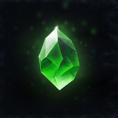 a green diamond on a black background with some light coming from the top and bottom