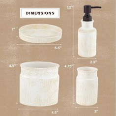 an image of bathroom accessories with measurements