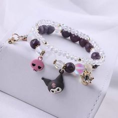 Sanrio Bracelet Diy, Kuromi Charm Bracelet, Sanrio Bracelet Ideas, Kuromi Jewelry, Kuromi Accessories, Kuromi Bracelet, Kuromi Necklace, Sanrio Bracelet, Sanrio Jewelry