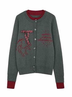 Embrace the magic of Hogwarts with our Harry Potter Collaboration Cardigan. This round-neck cardigan features a front button placket for easy wear and a charming plaid bowknot embellishment that is detachable for versatile styling. The fake two-piece design adds a layered look without the bulk, perfect for achieving that preppy, academic vibe. Intricate embroidery details enhance the cardigan's unique appeal, while its tailored fit ensures a flattering silhouette.  Garment Size   	 		 			Size Preppy Cardigan, Round Neck Cardigan, The Cardigans, Intricate Embroidery, Red And Grey, Embroidery Details, Layered Look, Easy Wear, Button Placket