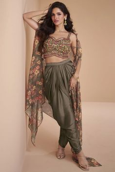 Satin Silk Fabric Soft Dark Beige Color Readymade Indo Western Dhoti S Dhoti Salwar, Indo Western Dresses For Women, Indo Western Dress